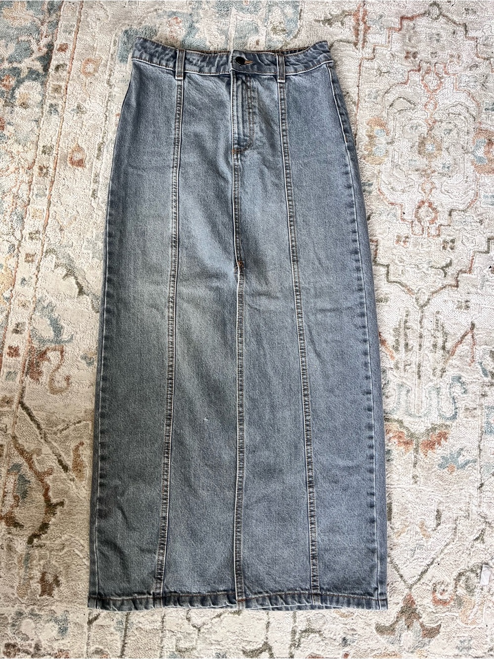 Primark Long Denim Maxi Skirt in washed grey with High thigh spilt